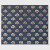 Blue Metallic Gold Muscheln Meerjungfrau Geschenkpapier (Flach)