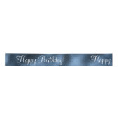 Blue Metallic Happy Birthday Script Modern Satin Satinband (Vorderseite)