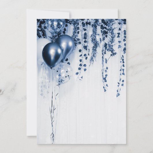 Blue Metallic Party Balloons Ivy White Sweet 16 Einladung (Rückseite)