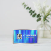 Blue Metallic | QR-Code | Unternehmen Visitenkarte (Stehend Vorderseite)