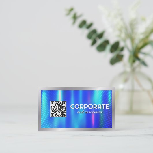 Blue Metallic | QR-Code | Unternehmen Visitenkarte (Stehend Vorderseite)