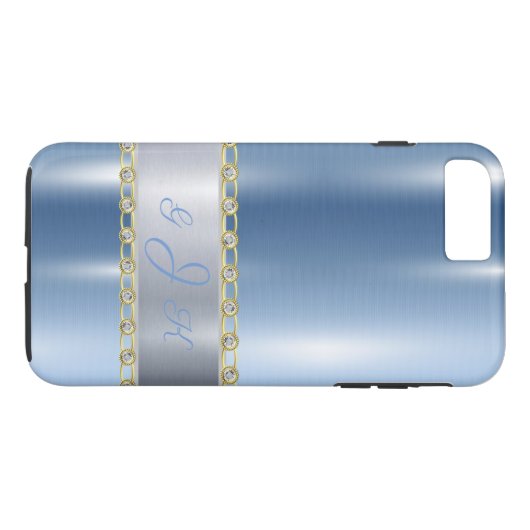 Blue Metallic, Rhinestones Personalisiert Case-Mate iPhone Hülle (Rückseite (Horizontal))