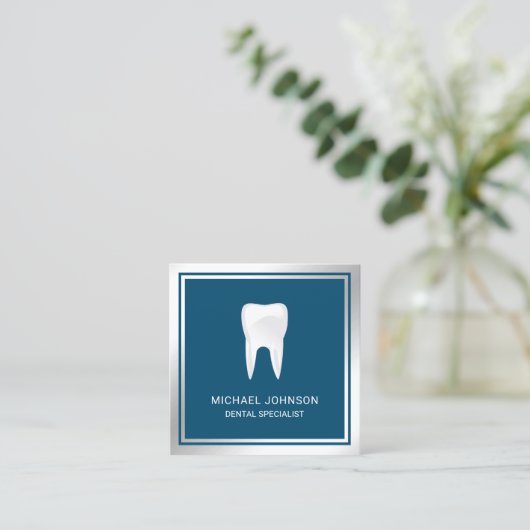 Blue Metallic Steel Tooth Zahnarzt Quadratische Visitenkarte (Stehend Vorderseite)