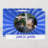 Blue Metallic Sunburst Einladung (Vorne/Hinten)