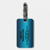 Blue Metallic Texture Custom Black Typografy Gepäckanhänger (Rückseite vertikal)