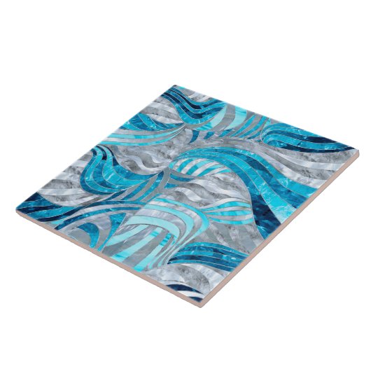 Blue Metallic Wavy Abstrakt Fliese (Seite)