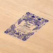 Blue Mexican Birds Otomi Floral Fiesta Wedding Acryleinladungen (Ablage )