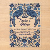 Blue Mexican Birds Otomi Floral Fiesta Wedding Acryleinladungen (Vorderseite)