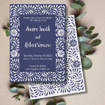 Blue Mexican Talavera Hochzeit Einladung<br><div class="desc">Schöne Hochzeitsmuster,  mexikanische Talavera-Muster,  Muster von Blume</div>