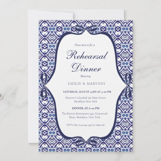 Blue Mexican Talavera Spanisch Probe Dinner Einladung (Vorderseite)