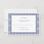 Blue Mexican Talavera Spanish Wedding RSVP Karte (Vorderseite)