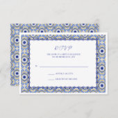 Blue Mexican Talavera Spanish Wedding RSVP Karte (Vorne/Hinten)