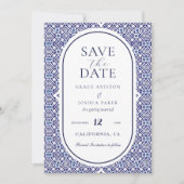 Blue Mexican Talavera Spanish Wedding Save The Date (Vorderseite)