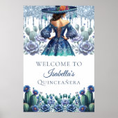 Blue Mexico Style Quinceañera Custom Willkommen Poster (Vorne)