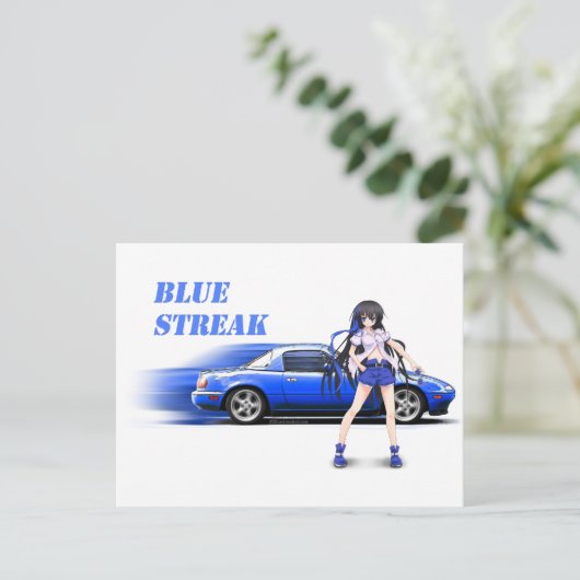 Blue Miata - mit Animateurin Postkarte (Stehend Vorderseite)