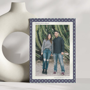 Blue Mid Century Geometric Hanukkah Große Foto Feiertagskarte