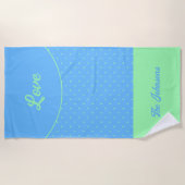 Blue Mid Century Green Retro Dots Summer Liebe Strandtuch (Vorderseite)