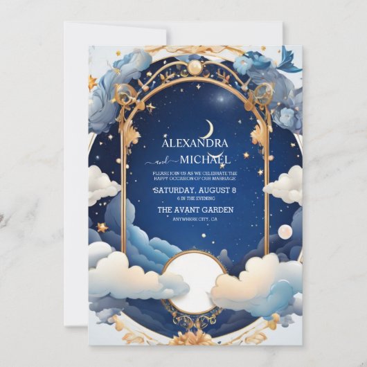 Blue Mid Summer Night Dream Celestie Wedding Einladung (Vorderseite)