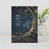 Blue Midnight Gold Celestial Brautparty Einladung (Stehend Vorderseite)