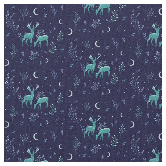 Blue Midnight Moonlight Deer Fabric Stoff (Nahaufnahme)