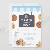 Blue Milk and Cookies Erstgeburtsjungs Einladung (Vorderseite)