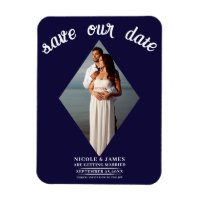 Blue Minimal Diamond Foto Wedding Save the Date