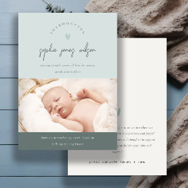 Blue Minimal Heart Script Foto Geburtsankündigung Dankeskarte