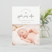 Blue Minimal Heart Script Foto Geburtsankündigung Dankeskarte (Stehend Vorderseite)