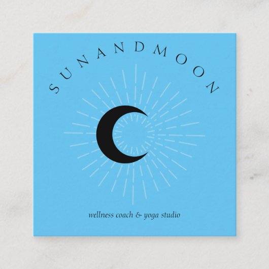 Blue Minimal Modern Celestial Sun Moon Quadratische Visitenkarte (Vorderseite)