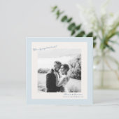 Blue Minimal Photo Wedding Save the Date Einladung (Stehend Vorderseite)