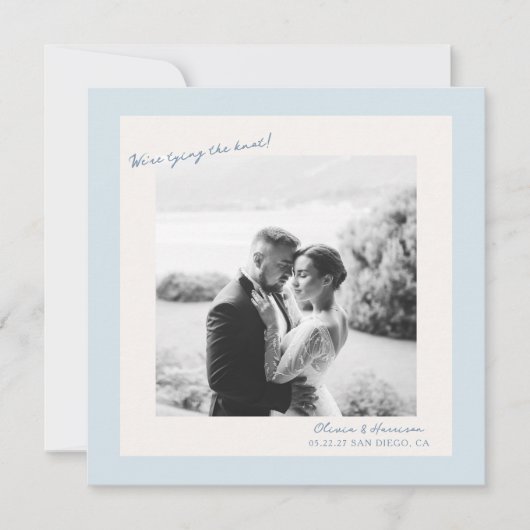 Blue Minimal Photo Wedding Save the Date Einladung (Vorderseite)