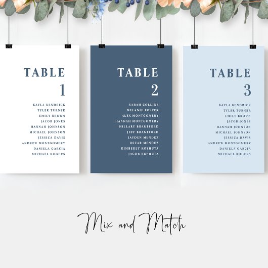 Blue Minimal, Sitzplan-Karten mit Gästennamen