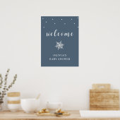 Blue Minimal Snowflake Baby Dusche Willkommen Poster (Küche)