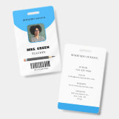 Blue Minimal Teacher ID Card Ausweis (Vorder- & Rückseite)