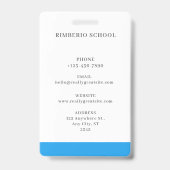 Blue Minimal Teacher ID Card Ausweis (Rückseite)