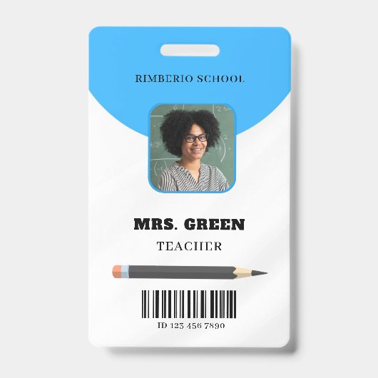 Blue Minimal Teacher ID Card Ausweis (Vorderseite)