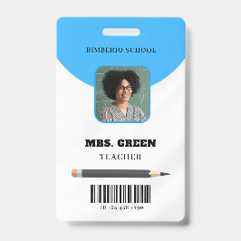 Blue Minimal Teacher ID Card Ausweis