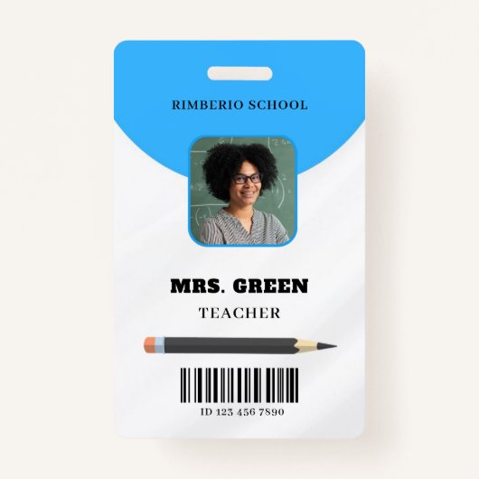 Blue Minimal Teacher ID Card Ausweis (Vorderseite)
