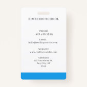 Blue Minimal Teacher ID Card Ausweis (Rückseite)