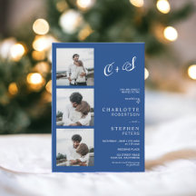 Blue minimalist casual initials photo wedding