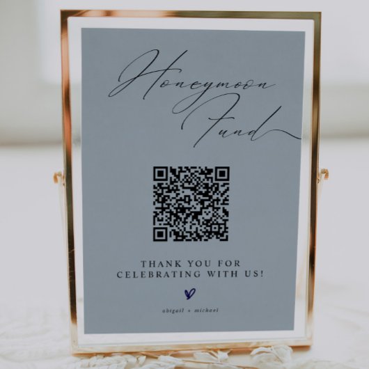 Blue Minimalist Honeymoon Fund Sign with QR Code Poster