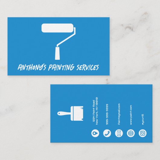 Blue Minimalist Painting Services Business Card Visitenkarte (Vorne/Hinten)
