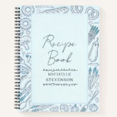 Blue Minimalist Sketched Food Doodle Recipe Book Notizblock (Vorderseite)