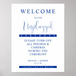 Blue Minimalist Unplugged Wedding Sign Poster