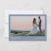 Blue Minimalistisch 2 Foto Calligraphy Wedding Dankeskarte (Vorderseite)