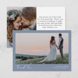 Blue Minimalistisch 2 Foto Calligraphy Wedding Dankeskarte