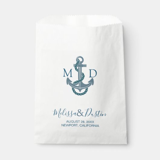 Blue Minimalistisch Beach Anchor Nautical Wedding Geschenktütchen (Vorderseite)