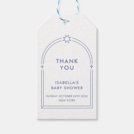 Blue Minimalistisch Boho Arch Baby Dusche Geschenkanhänger