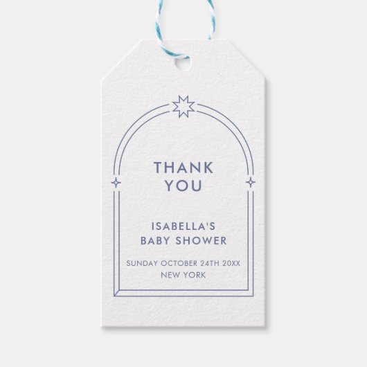 Blue Minimalistisch Boho Arch Baby Dusche Geschenkanhänger (Vorderseite)