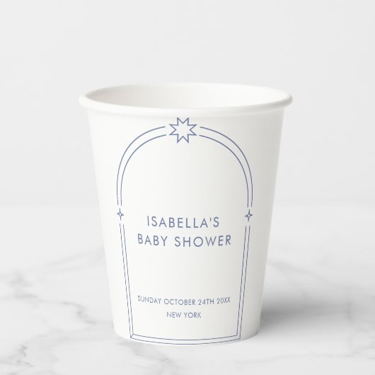 Blue Minimalistisch Boho Arch Baby Dusche Pappbecher (Vorderseite)